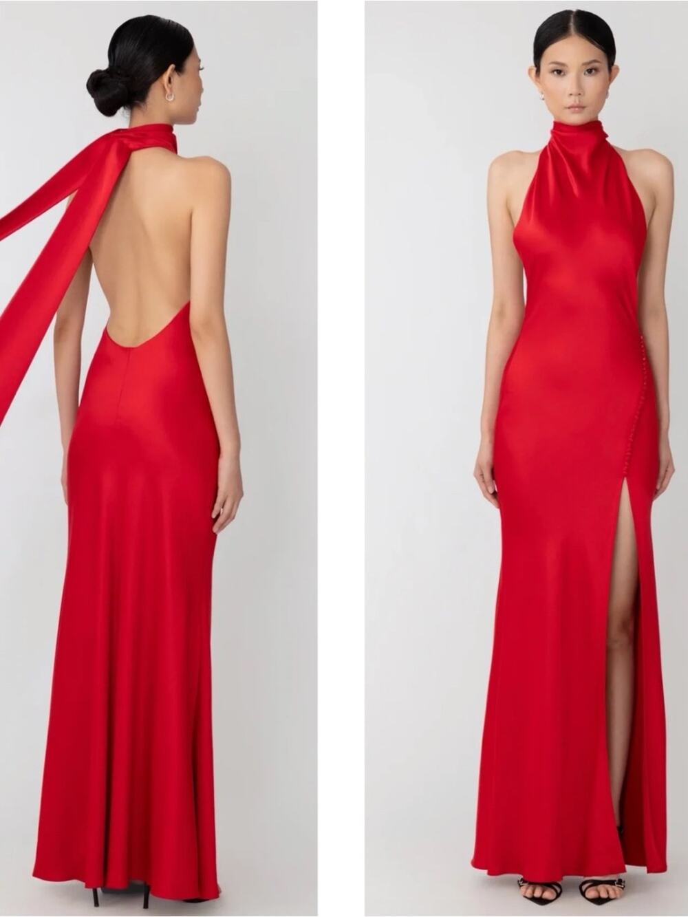 SAU LEE Penelope Backless Satin Draped Red Maxi Dress Size 4